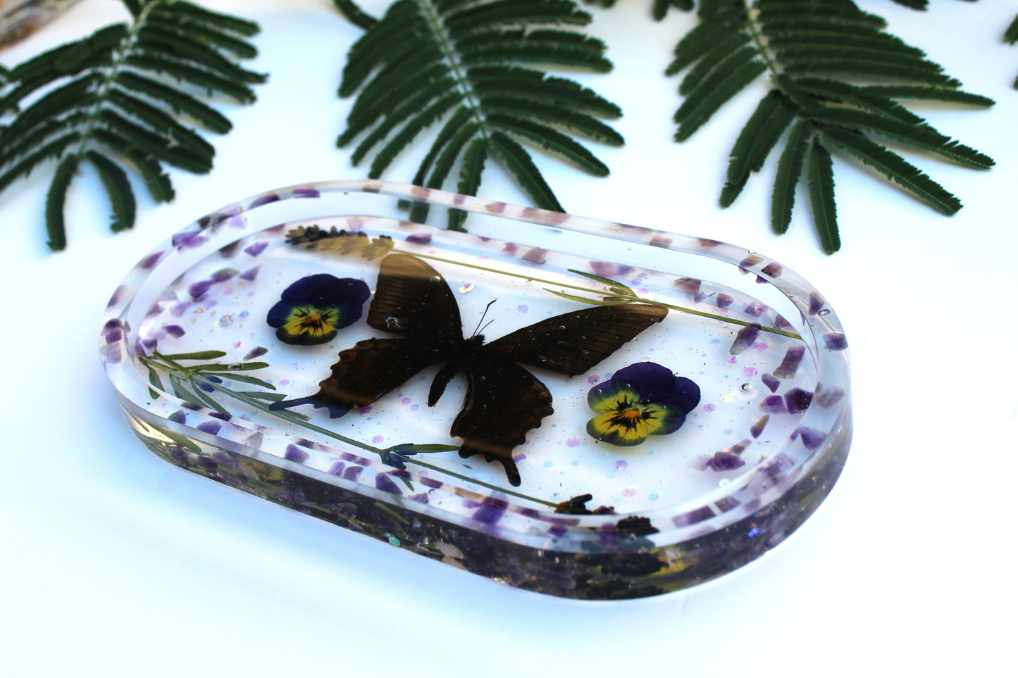 Butterfly Amethyst Resin Tray